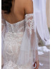 Ivory Embroidered Lace Tulle Enchanting Wedding Dress With Nude Lining